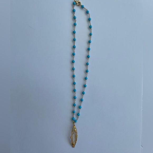 Jill Alberts 14K Vintage Bar Pin Turquoise Necklace - Picture 3 of 5